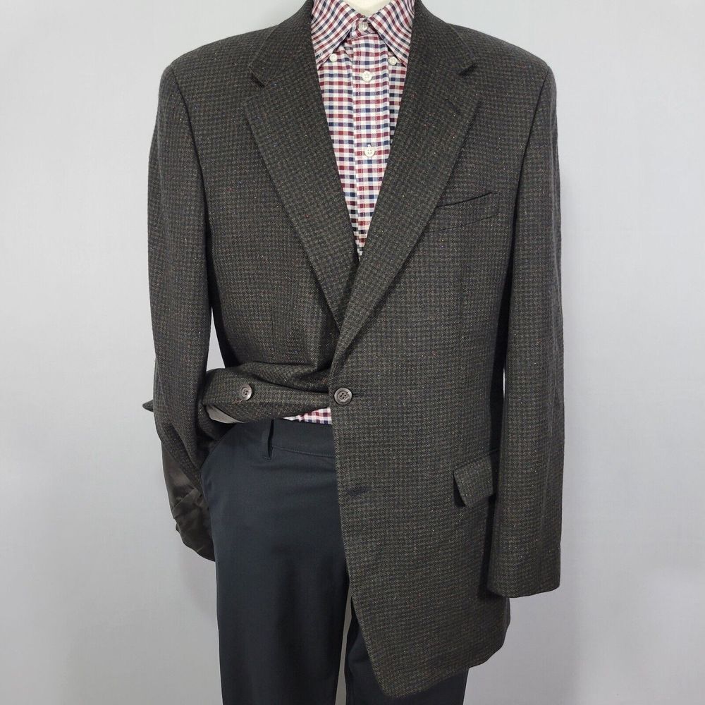 Jones New York Men's Sport Coat Blazer Two‎ Button Brown Black Wool Size 46L